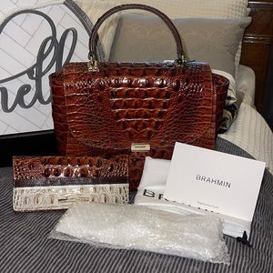 Brahmin NWT Ingrid Pecan Melbourne with Sabina Carlsen Addy Wallet